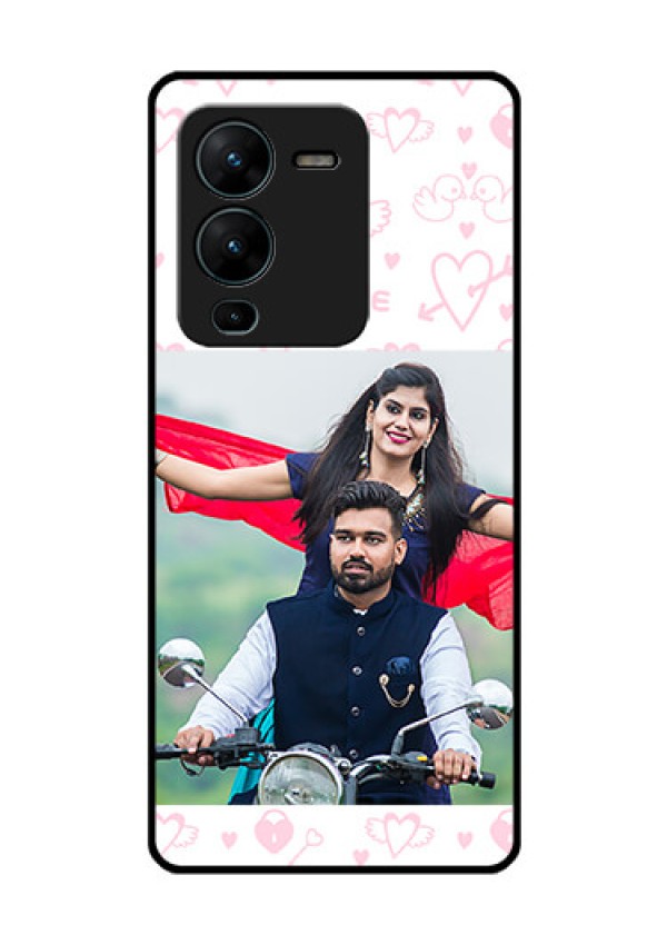 Vivo V25 Pro 5G Custom Glass Mobile Case - Pink Flying Heart Design
