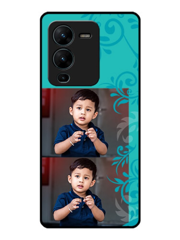 Custom Vivo V25 Pro 5G Personalized Glass Phone Case - with Photo and Green Floral Design