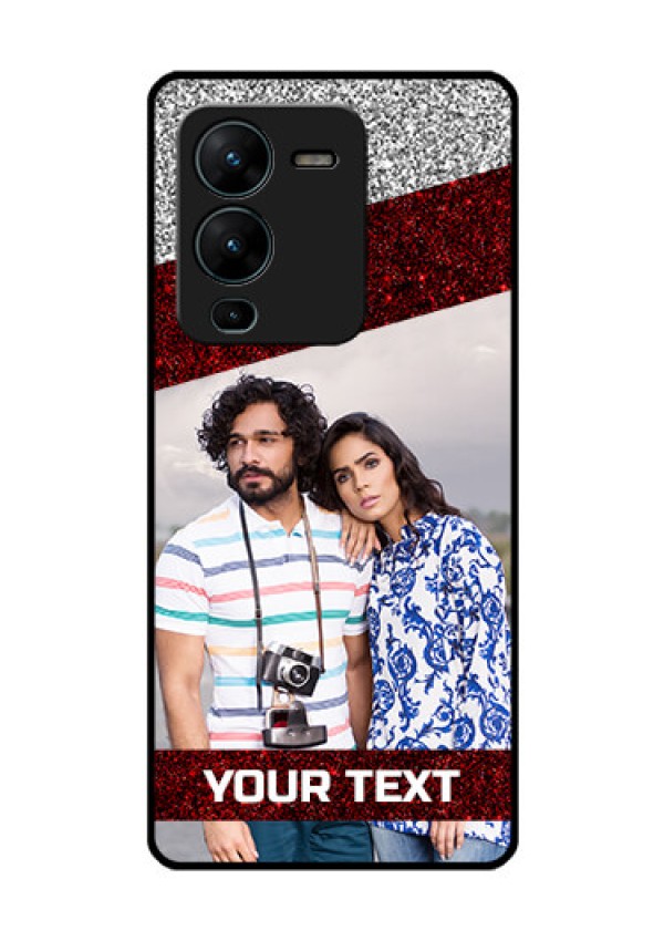 Vivo V25 Pro 5G Personalized Glass Phone Case - Image Holder with Glitter Strip Design