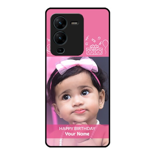 Vivo V25 Pro 5G Photo Printing on Glass Case - with Birthday Line Art Design Vivo V25 Pro 5G Photo Printing on Glass Case - with Birthday Line Art Design