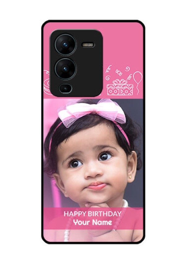 Vivo V25 Pro 5G Photo Printing on Glass Case - with Birthday Line Art Design