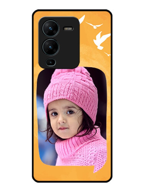 Custom Vivo V25 Pro 5G Personalized Glass Phone Case - Water Color Design with Bird Icons