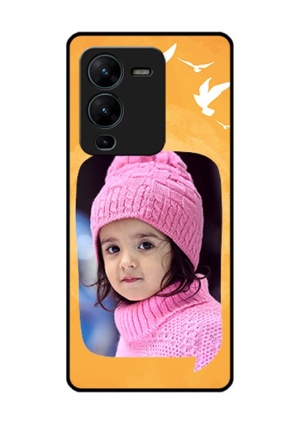Vivo V25 Pro 5G Personalized Glass Phone Case - Water Color Design with Bird Icons