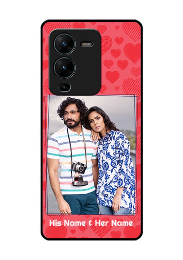 Vivo V25 Pro 5G Photo Printing on Glass Case - with Red Heart Symbols Design