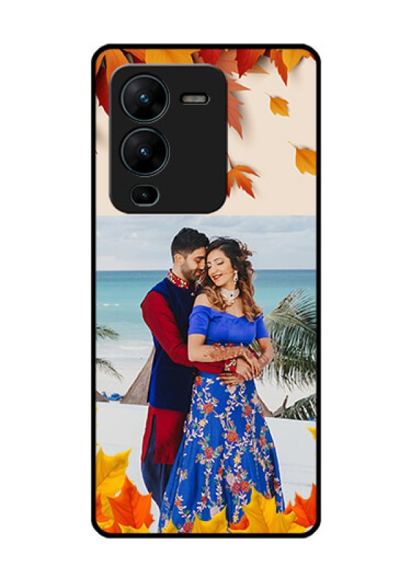 Vivo V25 Pro 5G Photo Printing on Glass Case - Autumn Maple Leaves Design