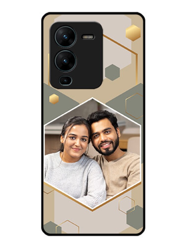 Custom Vivo V25 Pro 5G Photo Printing on Glass Case - Stylish Hexagon Pattern Design