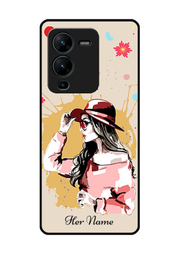 Vivo V25 Pro 5G Photo Printing on Glass Case - Women with pink hat Design