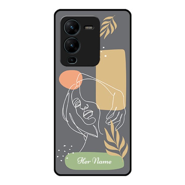 Vivo V25 Pro 5G Custom Glass Phone Case - Gazing Woman line art Design