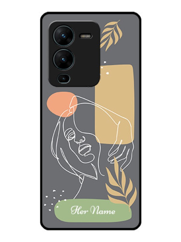 Custom Vivo V25 Pro 5G Custom Glass Phone Case - Gazing Woman line art Design