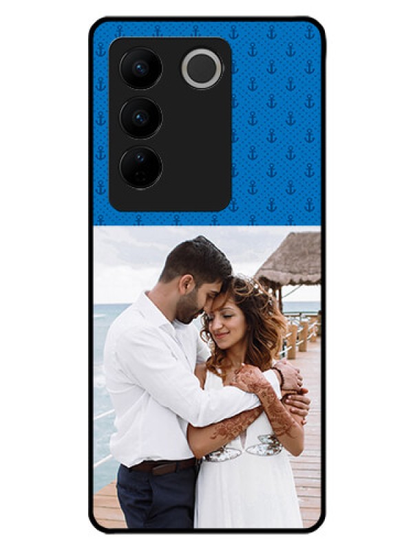 Custom Vivo V27 Pro 5G Photo Printing on Glass Case - Blue Anchors Design