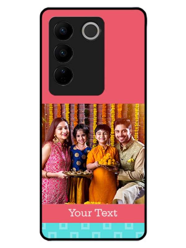 Custom Vivo V27 Pro 5G Personalized Glass Phone Case - Peach & Blue Color Design