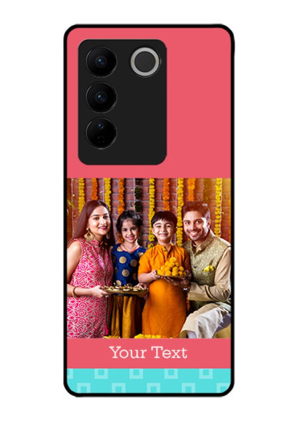 Vivo V27 Pro 5G Personalized Glass Phone Case - Peach & Blue Color Design