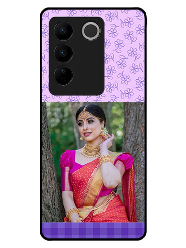 Custom Vivo V27 Pro 5G Custom Glass Phone Case - Purple Floral Design