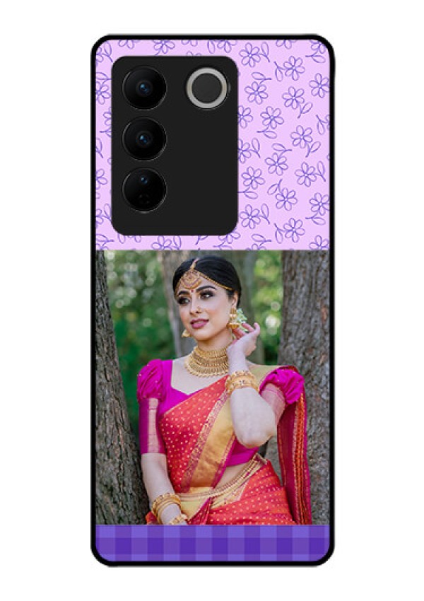 Vivo V27 Pro 5G Custom Glass Phone Case - Purple Floral Design
