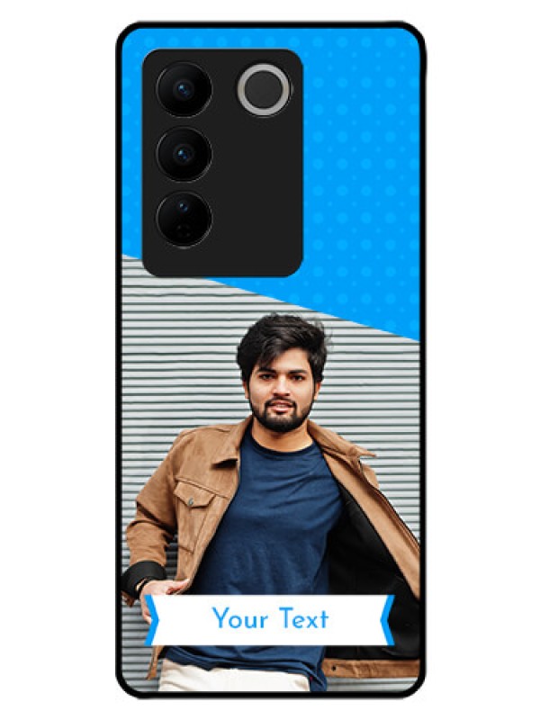 Custom Vivo V27 Pro 5G Photo Printing on Glass Case - Simple Blue Color Design