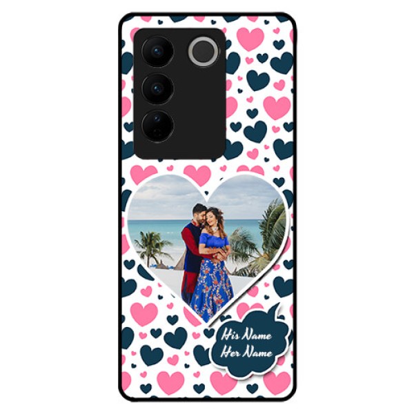 Vivo V27 Pro 5G Custom Glass Phone Case - Pink & Blue Heart Design