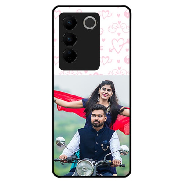 Vivo V27 Pro 5G Custom Glass Mobile Case - Pink Flying Heart Design
