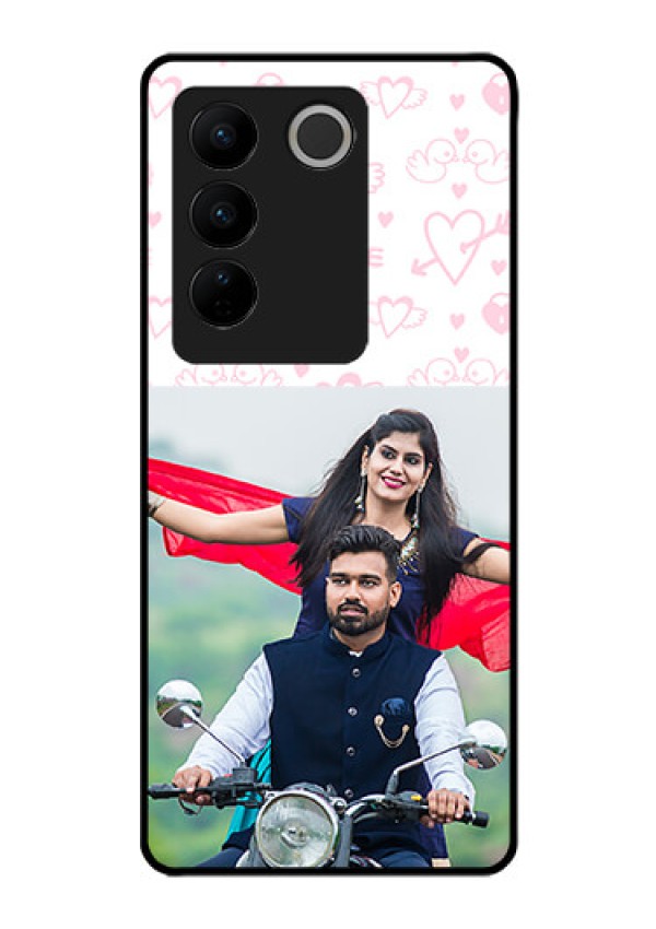Vivo V27 Pro 5G Custom Glass Mobile Case - Pink Flying Heart Design