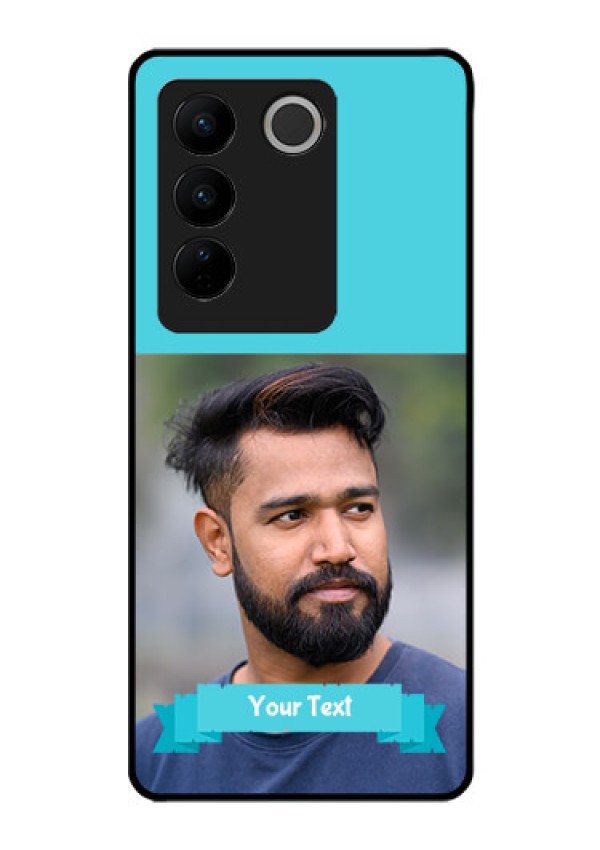 Vivo V27 Pro 5G Personalized Glass Phone Case - Simple Blue Color Design