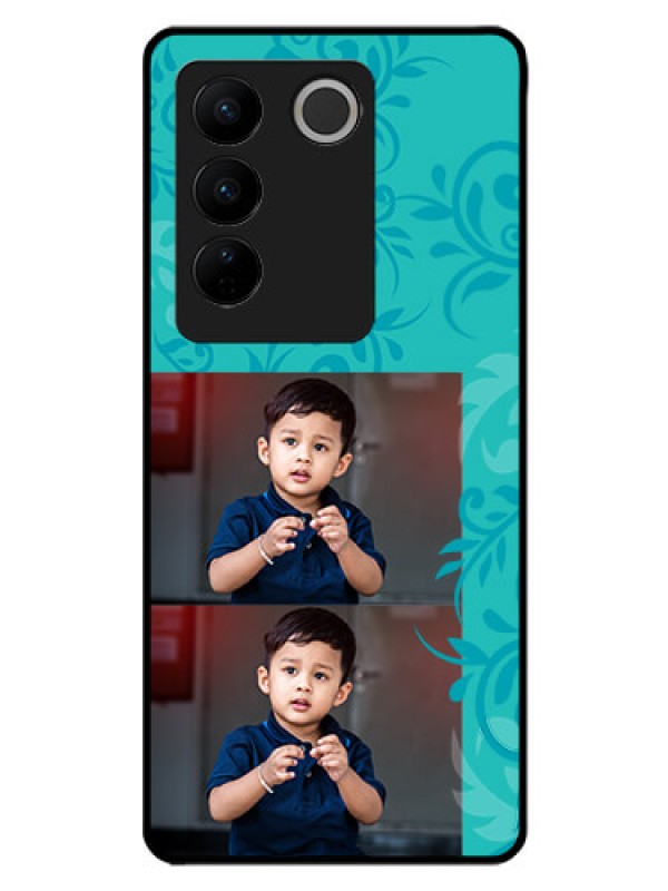 Custom Vivo V27 Pro 5G Personalized Glass Phone Case - with Photo and Green Floral Design