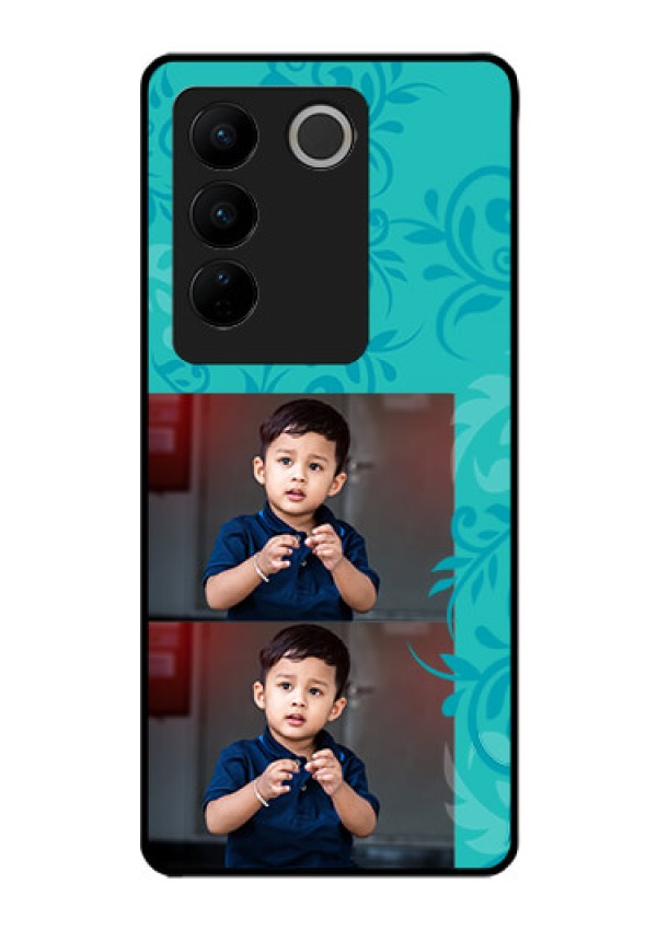 Vivo V27 Pro 5G Personalized Glass Phone Case - with Photo and Green Floral Design