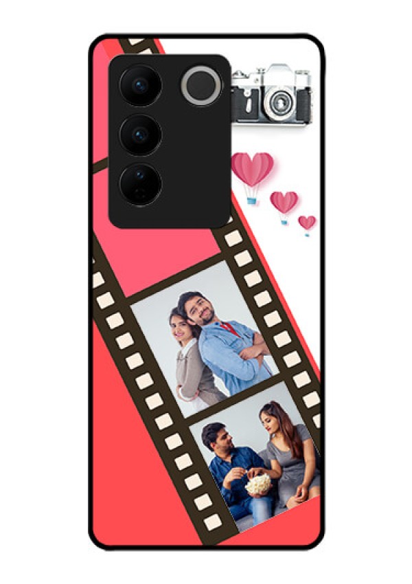 Vivo V27 Pro 5G Personalized Glass Phone Case - 3 Image Holder with Film Reel