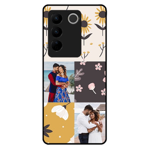 Vivo V27 Pro 5G Photo Printing on Glass Case - 3 Images with Floral Design Vivo V27 Pro 5G Photo Printing on Glass Case - 3 Images with Floral Design