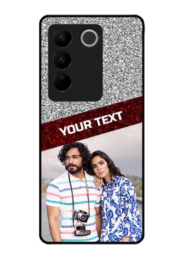 Vivo V27 Pro 5G Personalized Glass Phone Case - Image Holder with Glitter Strip Design