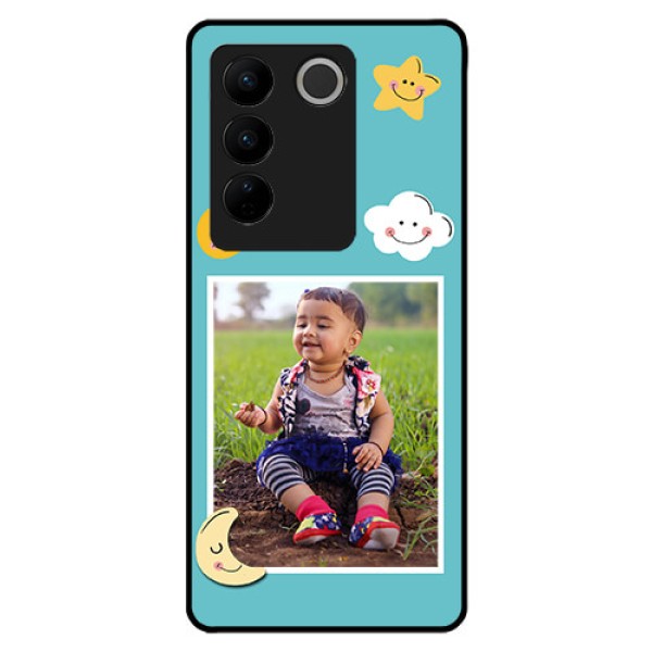 Vivo V27 Pro 5G Personalized Glass Phone Case - Smiley Kids Stars Design