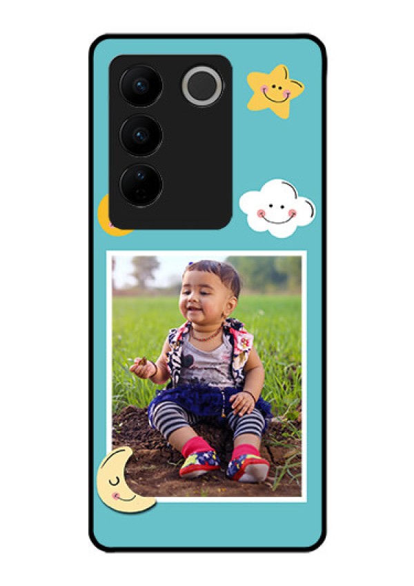 Vivo V27 Pro 5G Personalized Glass Phone Case - Smiley Kids Stars Design