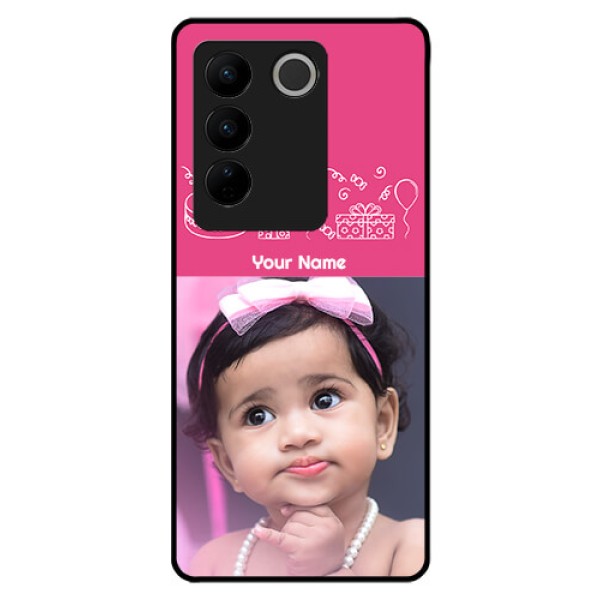 Vivo V27 Pro 5G Photo Printing on Glass Case - with Birthday Line Art Design Vivo V27 Pro 5G Photo Printing on Glass Case - with Birthday Line Art Design
