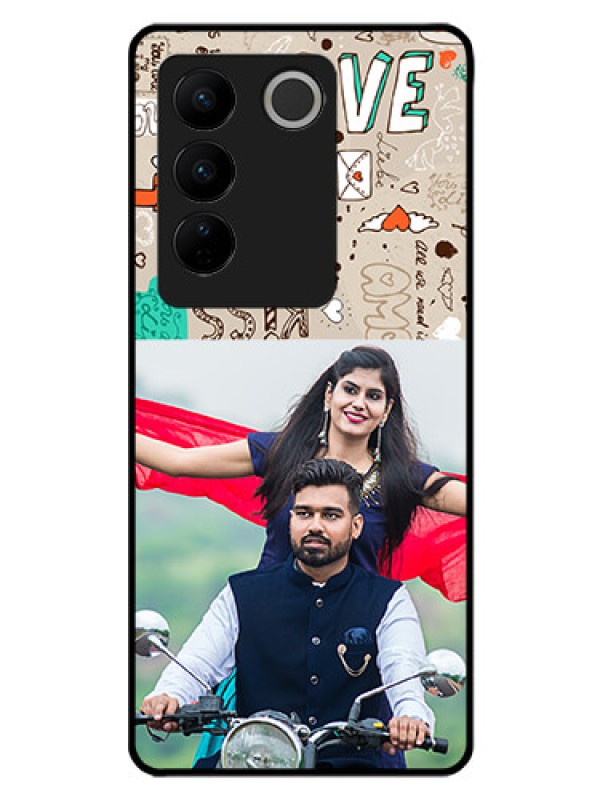 Custom Vivo V27 Pro 5G Custom Glass Phone Case - Love Doodle Pattern