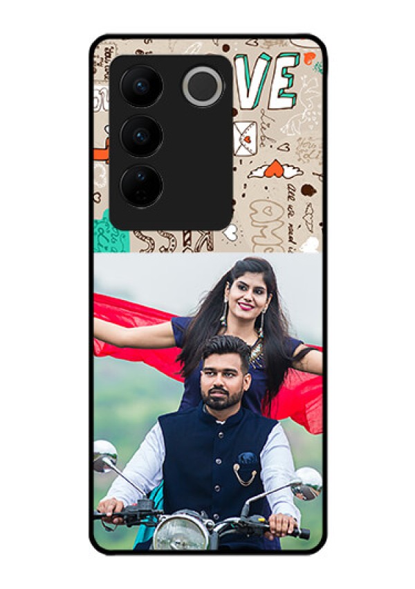 Vivo V27 Pro 5G Custom Glass Phone Case - Love Doodle Pattern