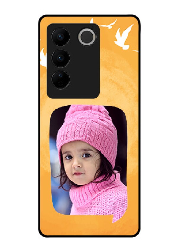 Vivo V27 Pro 5G Personalized Glass Phone Case - Water Color Design with Bird Icons