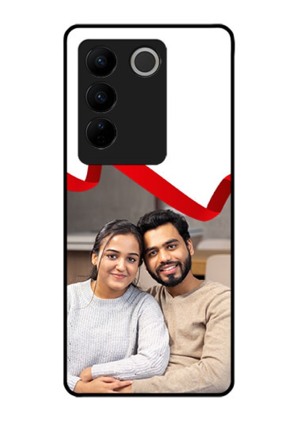 Vivo V27 Pro 5G Photo Printing on Glass Case - Red Ribbon Frame Design