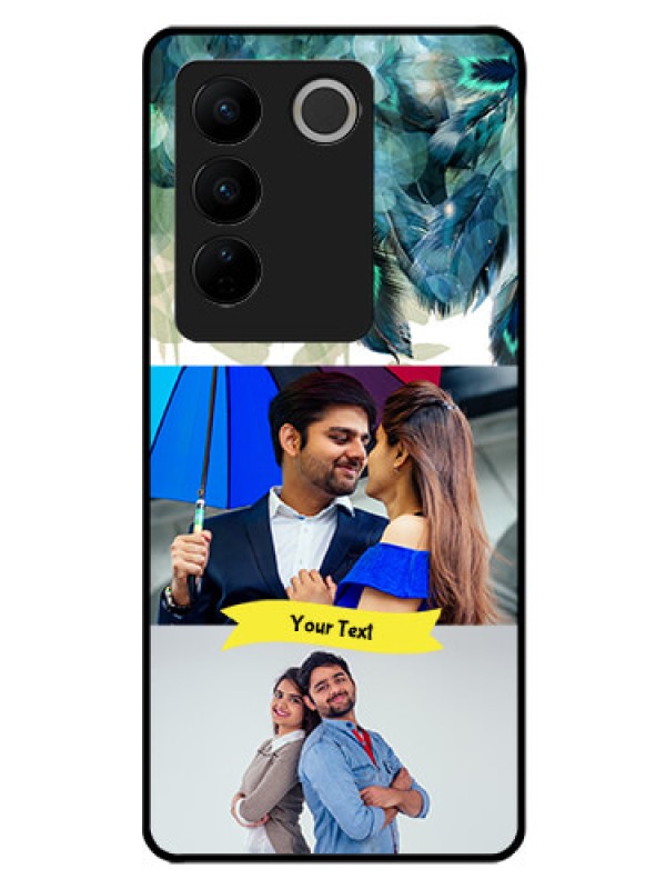 Custom Vivo V27 Pro 5G Personalized Glass Phone Case - Image with Boho Peacock Feather Design