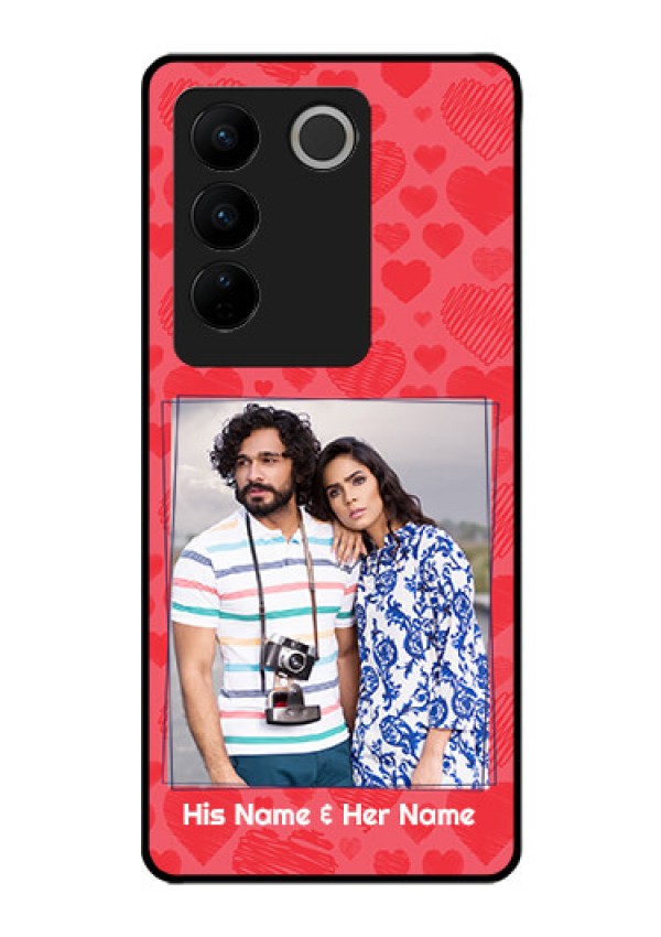 Vivo V27 Pro 5G Photo Printing on Glass Case - with Red Heart Symbols Design