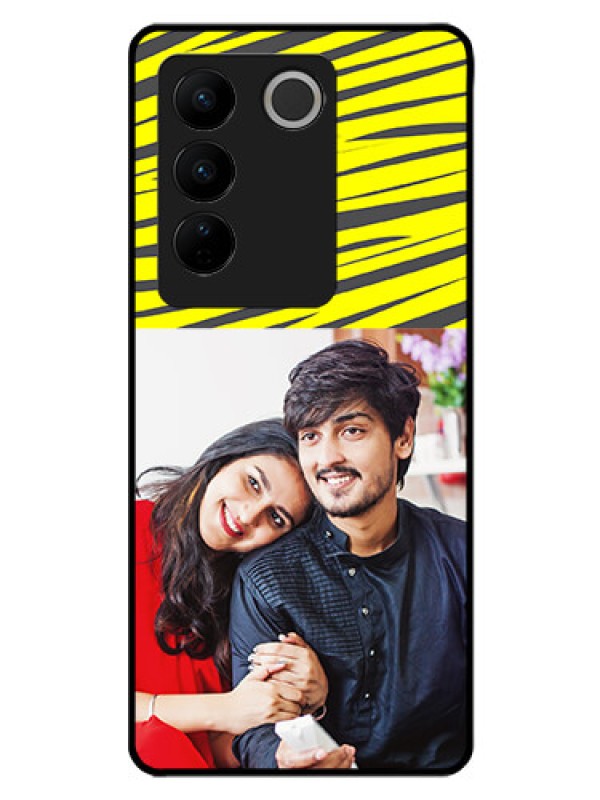 Custom Vivo V27 Pro 5G Photo Printing on Glass Case - Yellow Abstract Design