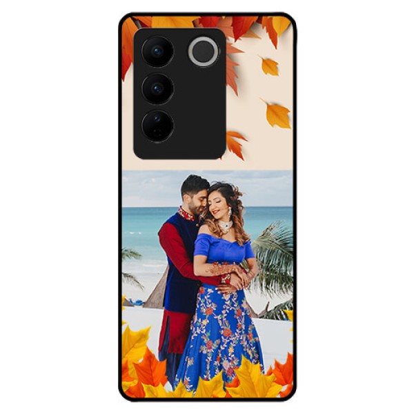 Vivo V27 Pro 5G Photo Printing on Glass Case - Autumn Maple Leaves Design