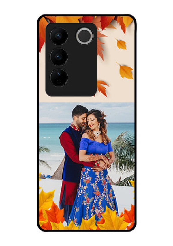Vivo V27 Pro 5G Photo Printing on Glass Case - Autumn Maple Leaves Design