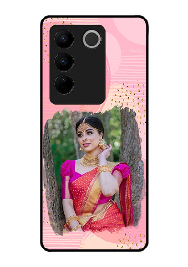 Vivo V27 Pro 5G Personalized Glass Phone Case - Gold Glitter Splash Design