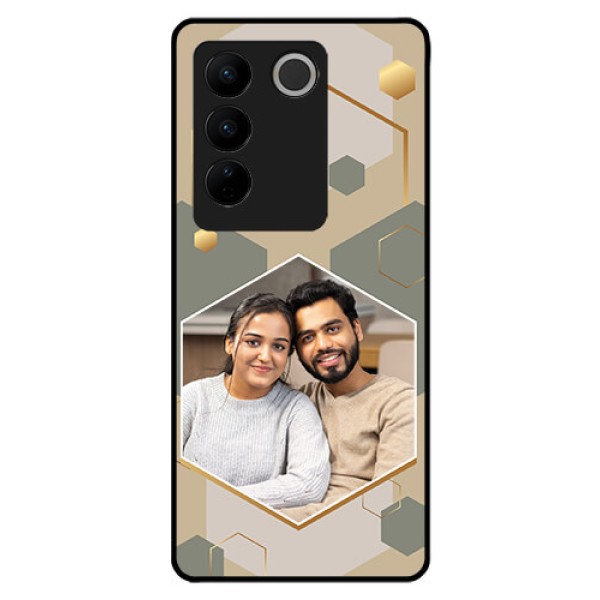 Vivo V27 Pro Photo Printing on Glass Case - Stylish Hexagon Pattern Design Vivo V27 Pro Photo Printing on Glass Case - Stylish Hexagon Pattern Design