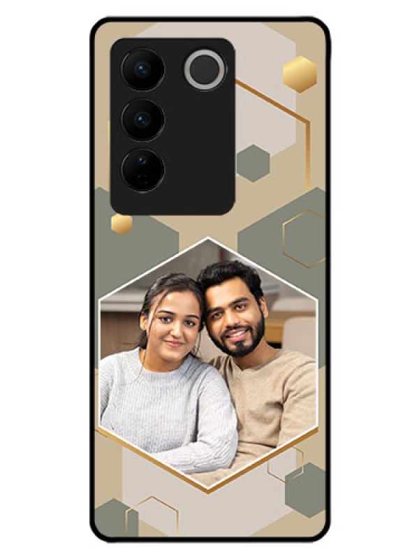 Custom Vivo V27 Pro Photo Printing on Glass Case - Stylish Hexagon Pattern Design