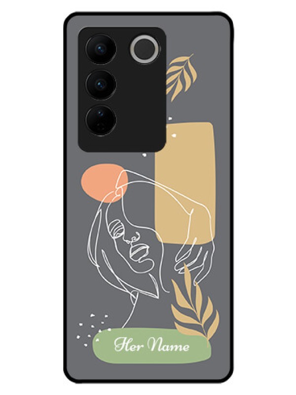 Custom Vivo V27 Pro Custom Glass Phone Case - Gazing Woman line art Design