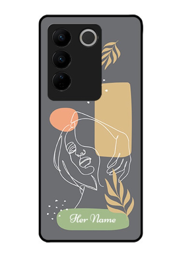 Vivo V27 Pro Custom Glass Phone Case - Gazing Woman line art Design
