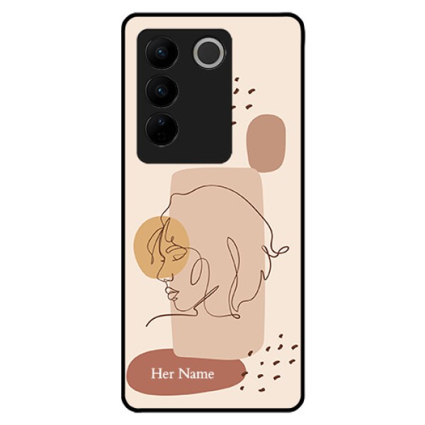Vivo V27 Pro Photo Printing on Glass Case - Calm Woman line art Design