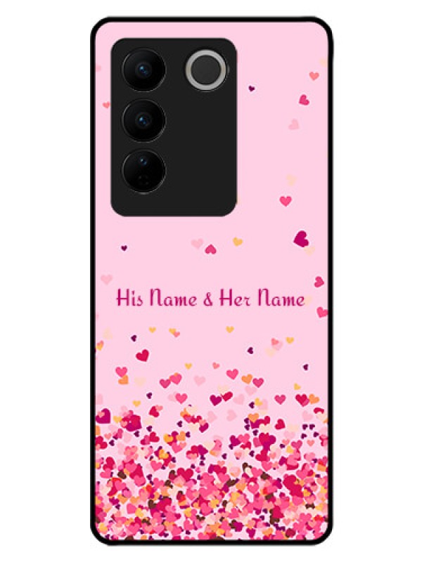 Custom Vivo V27 Pro Photo Printing on Glass Case - Floating Hearts Design