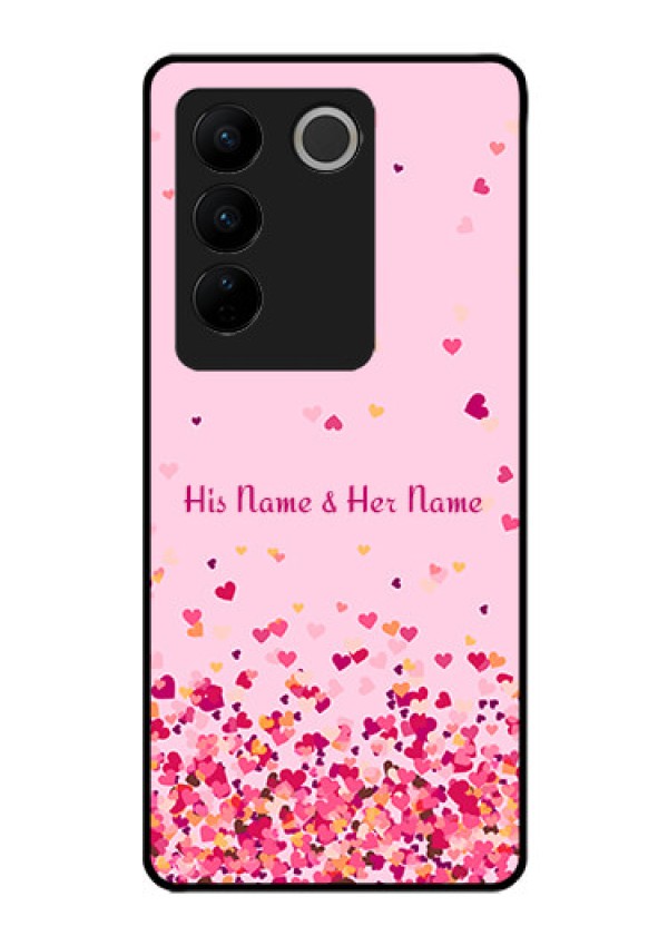 Vivo V27 Pro Photo Printing on Glass Case - Floating Hearts Design
