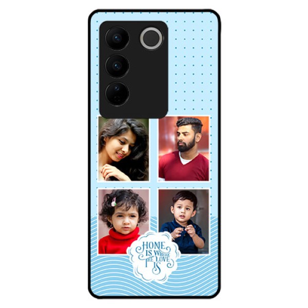 Vivo V27 Pro Custom Glass Phone Case - Cute love quote with 4 pic upload Design Vivo V27 Pro Custom Glass Phone Case - Cute love quote with 4 pic upload Design