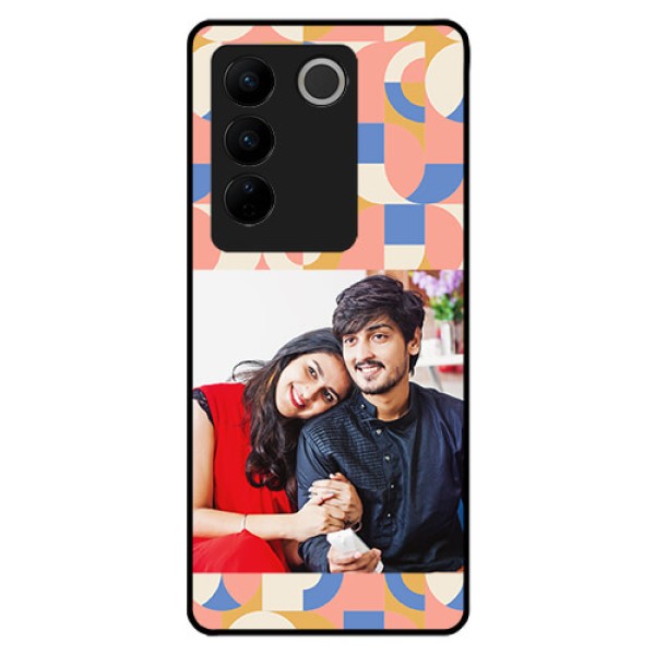 Vivo V27 Pro Photo Printing on Glass Case - Semi-circle Maze Pattern Design